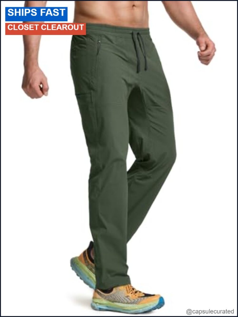 Men's Water-Resistant Vent Hiking Pants Elastic Waist Zipper Pockets